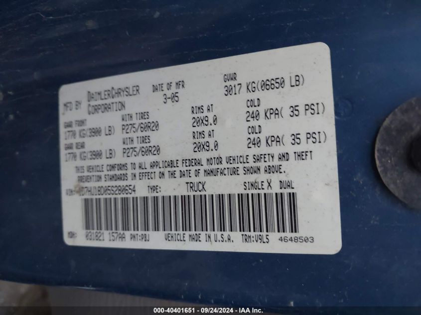 1D7HU18D05S280654 2005 Dodge Ram 1500 St/Slt