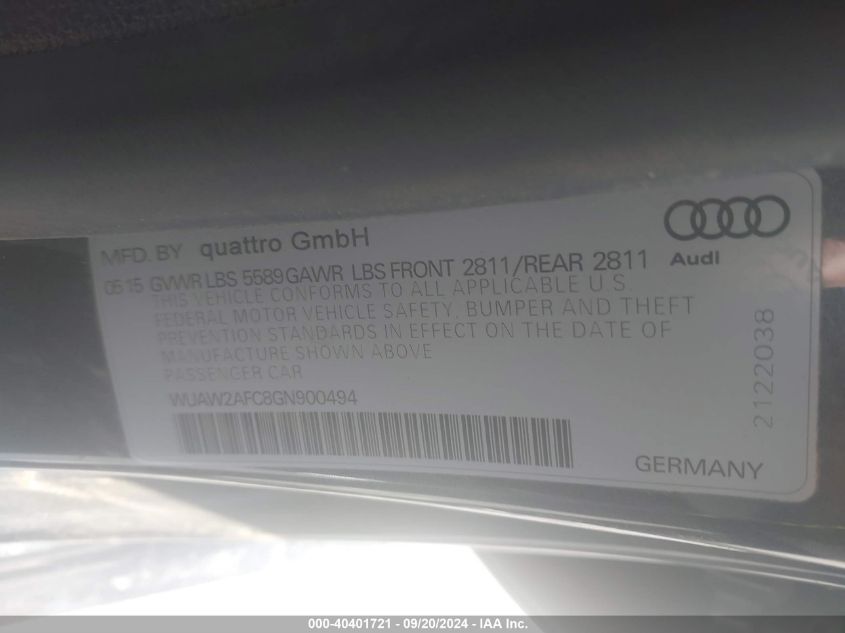 WUAW2AFC8GN900494 2016 Audi Rs 7 4.0T Prestige