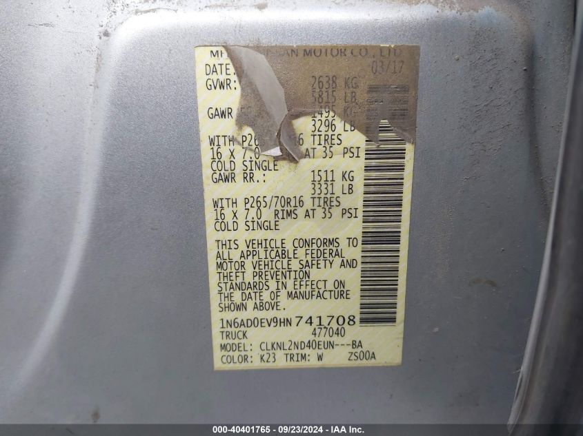 2017 NISSAN FRONTIER SV - 1N6AD0EV9HN741708
