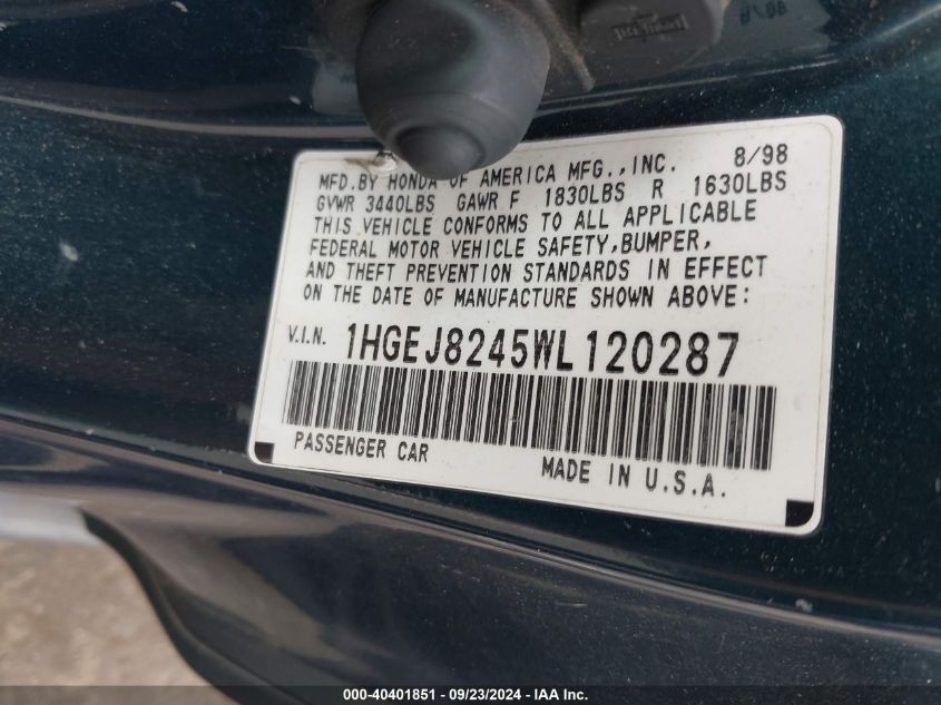 1HGEJ8245WL120287 1998 Honda Civic Ex