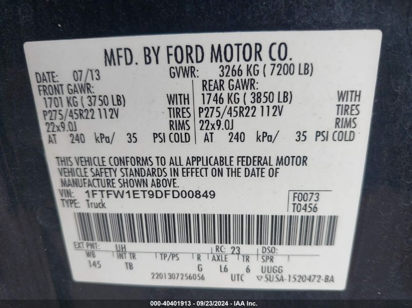 2013 FORD F-150 LIMITED - 1FTFW1ET9DFD00849