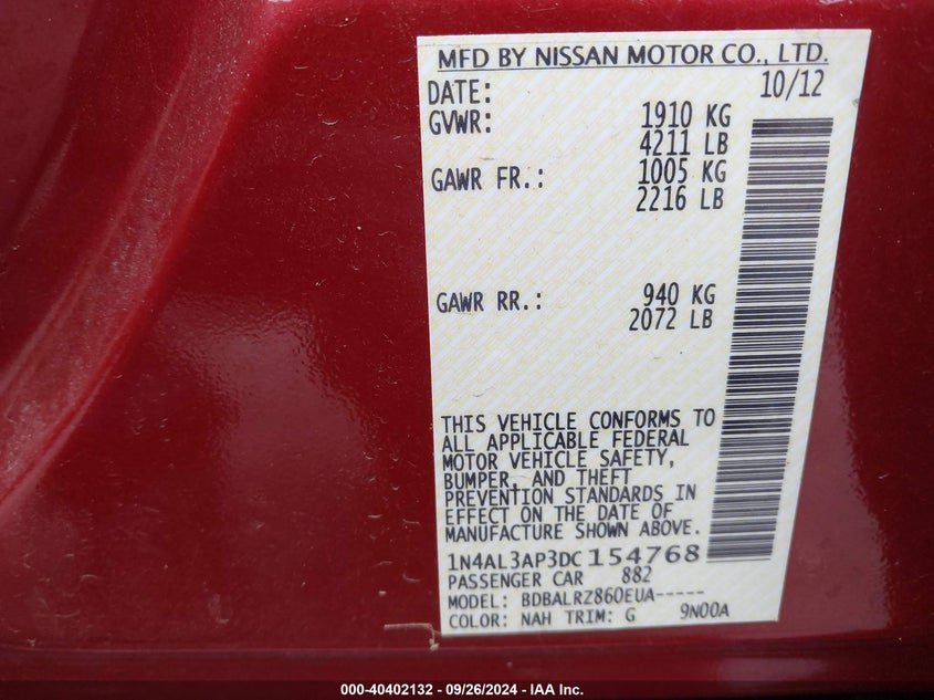 1N4AL3AP3DC154768 2013 Nissan Altima 2.5 S