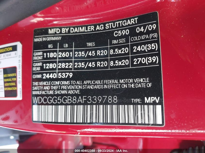 WDCGG5GB8AF339788 2010 Mercedes-Benz Glk 350