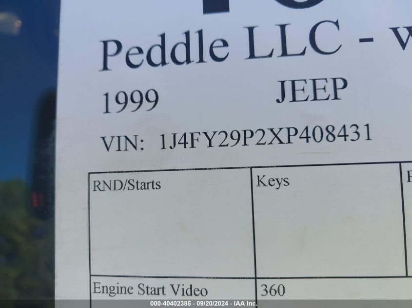 1999 Jeep Wrangler Se VIN: 1J4FY29P2XP408431 Lot: 40402385