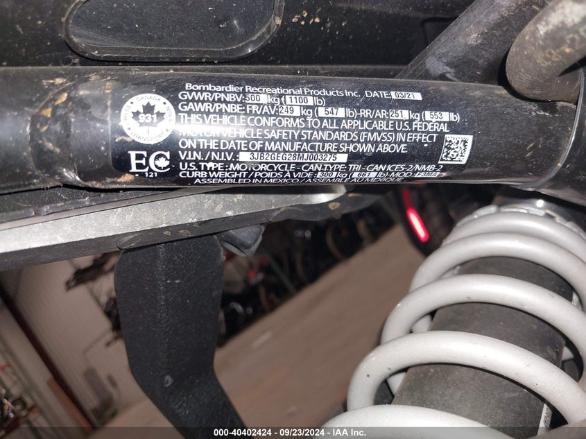 2021 CAN-AM RYKER RALLY EDITION - 3JB2GEG28MJ003275