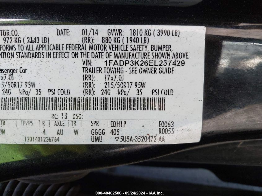 2014 FORD FOCUS SE - 1FADP3K26EL257429