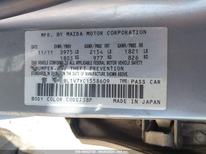 JM1BL1V7XC1558609 2012 Mazda Mazda3 I Touring