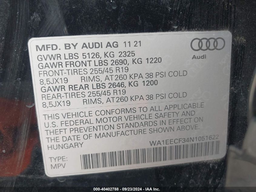 WA1EECF34N1051622 2022 Audi Q3 Premium Plus S Line 45