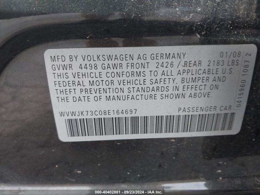 WVWJK73C08E164697 2008 Volkswagen Passat Turbo