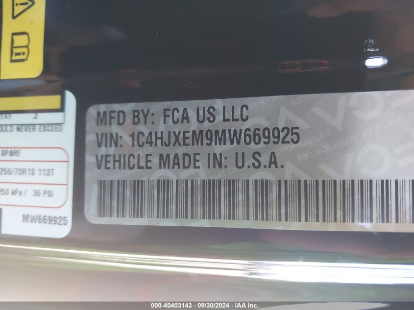 1C4HJXEM9MW669925 2021 Jeep Wrangler Unlimited Sahara 4X4