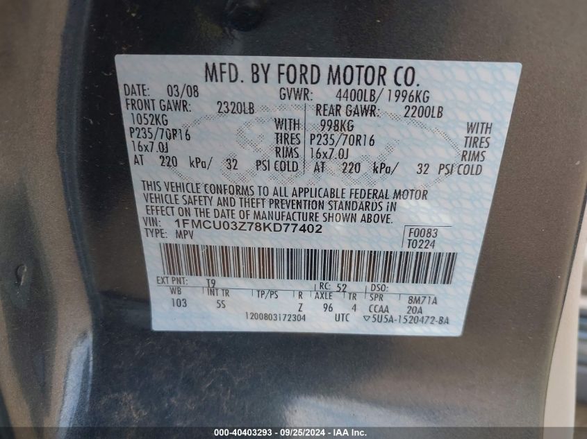 1FMCU03Z78KD77402 2008 Ford Escape Xlt