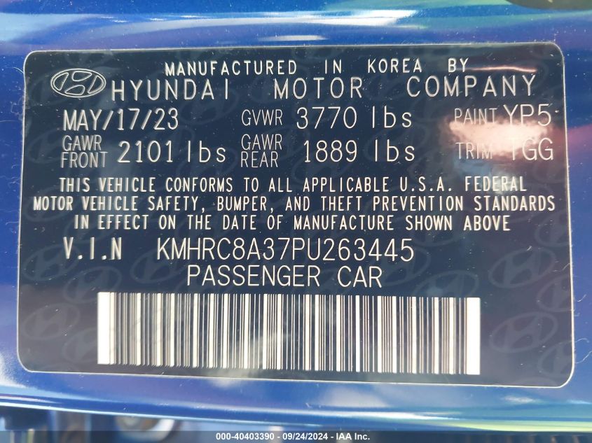 KMHRC8A37PU263445 2023 Hyundai Venue Sel/Limited