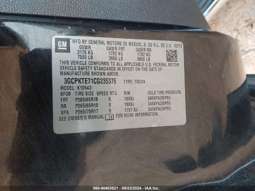 3GCPKTE71CG235376 2012 Chevrolet Silverado 1500 Ltz