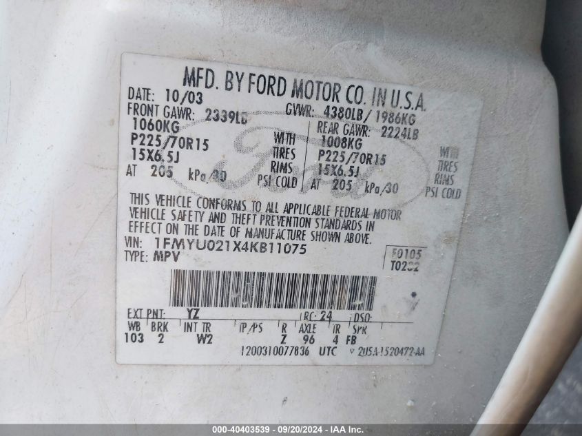 1FMYU021X4KB11075 2004 Ford Escape Xls