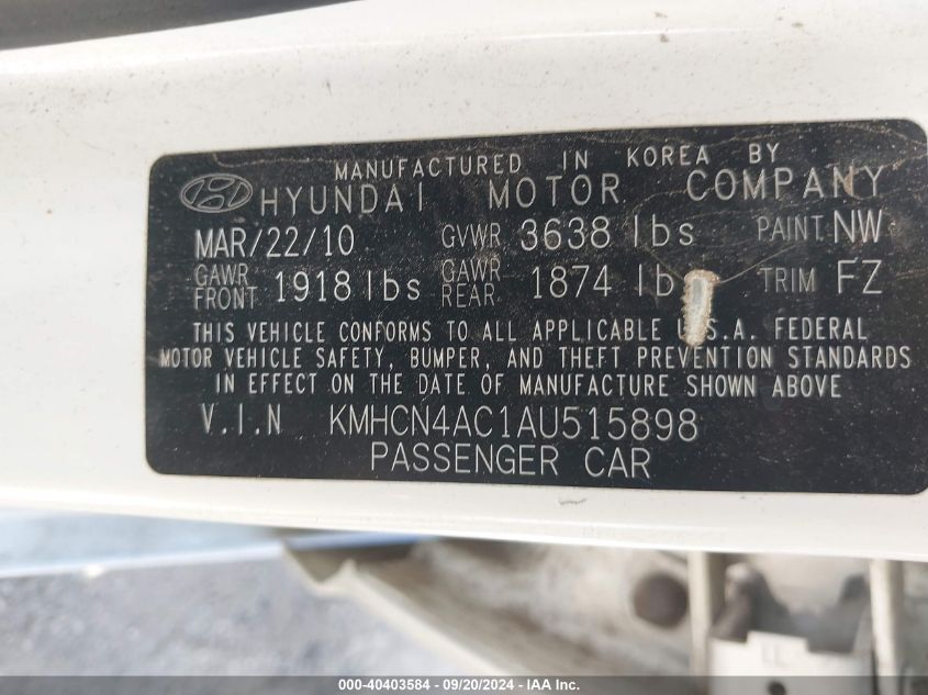 KMHCN4AC1AU515898 2010 Hyundai Accent Gls