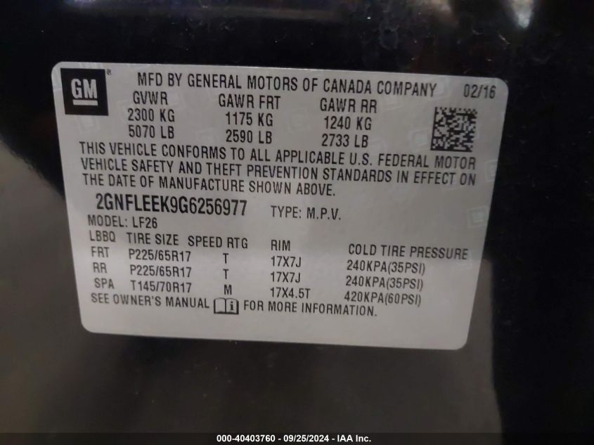 2GNFLEEK9G6256977 2016 Chevrolet Equinox Ls