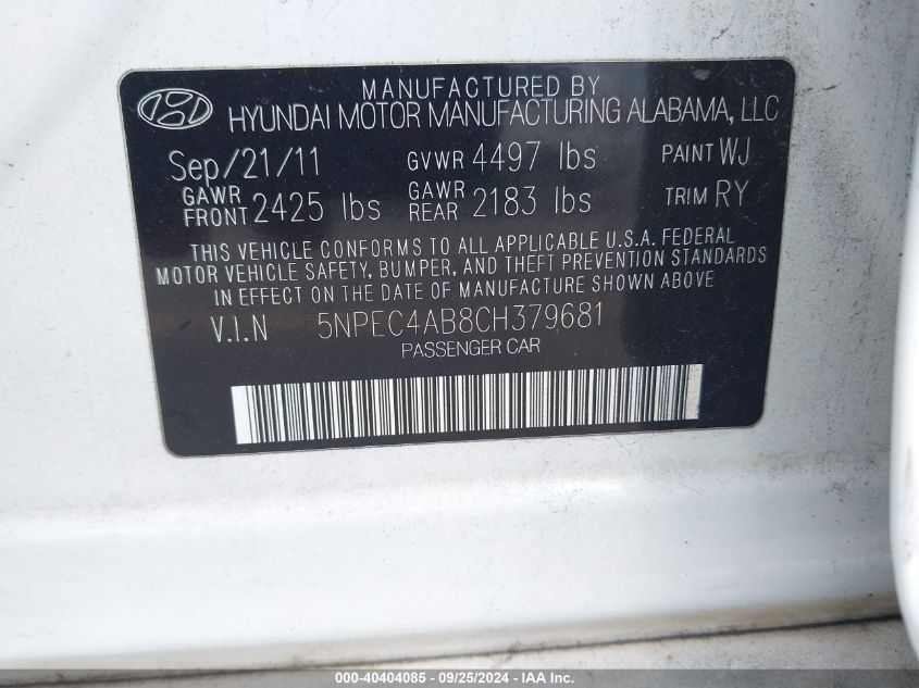 5NPEC4AB8CH379681 2012 Hyundai Sonata Limited 2.0T