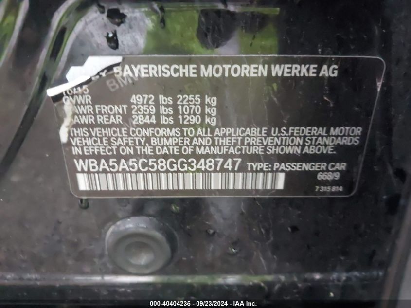 WBA5A5C58GG348747 2016 BMW 528I