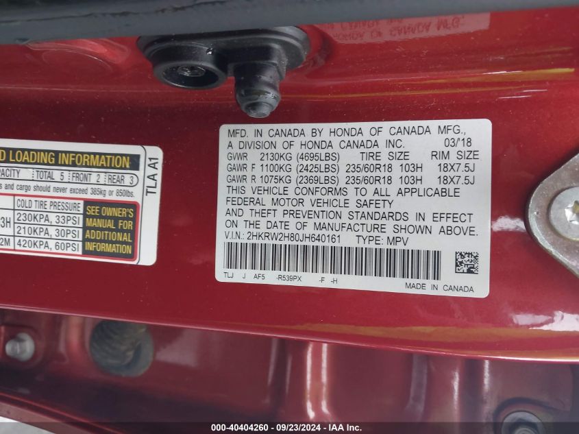 2HKRW2H80JH640161 2018 Honda Cr-V Exl