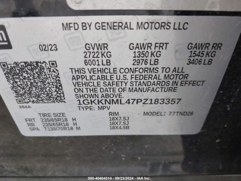 1GKKNML47PZ183357 2023 GMC Acadia Slt