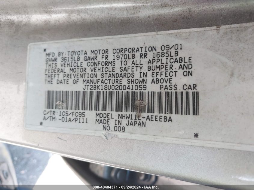 JT2BK18U020041059 2002 Toyota Prius