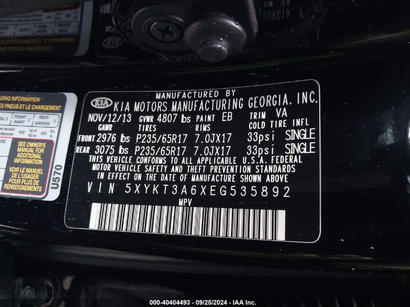 2014 KIA SORENTO LX - 5XYKT3A6XEG535892