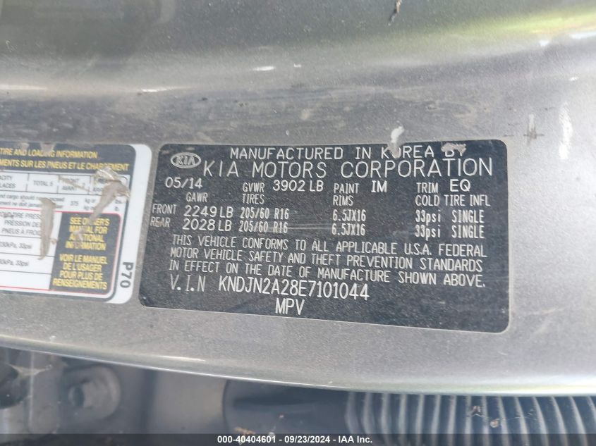 2014 Kia Soul VIN: KNDJN2A28E7101044 Lot: 40404601