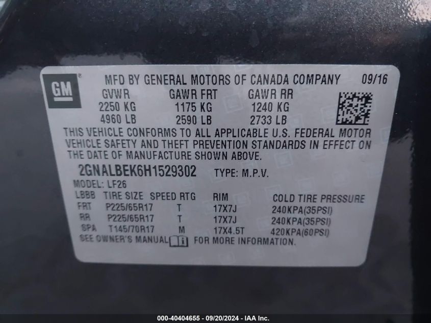 2GNALBEK6H1529302 2017 Chevrolet Equinox Ls