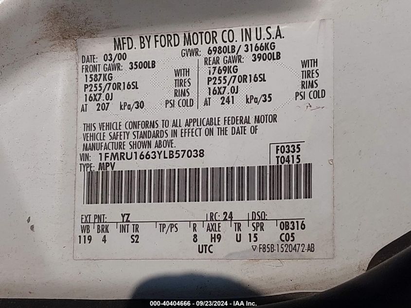 1FMRU1663YLB57038 2000 Ford Expedition Xlt