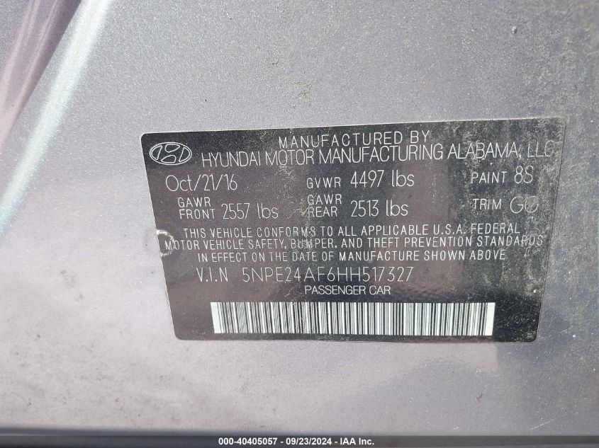 5NPE24AF6HH517327 2017 Hyundai Sonata Se