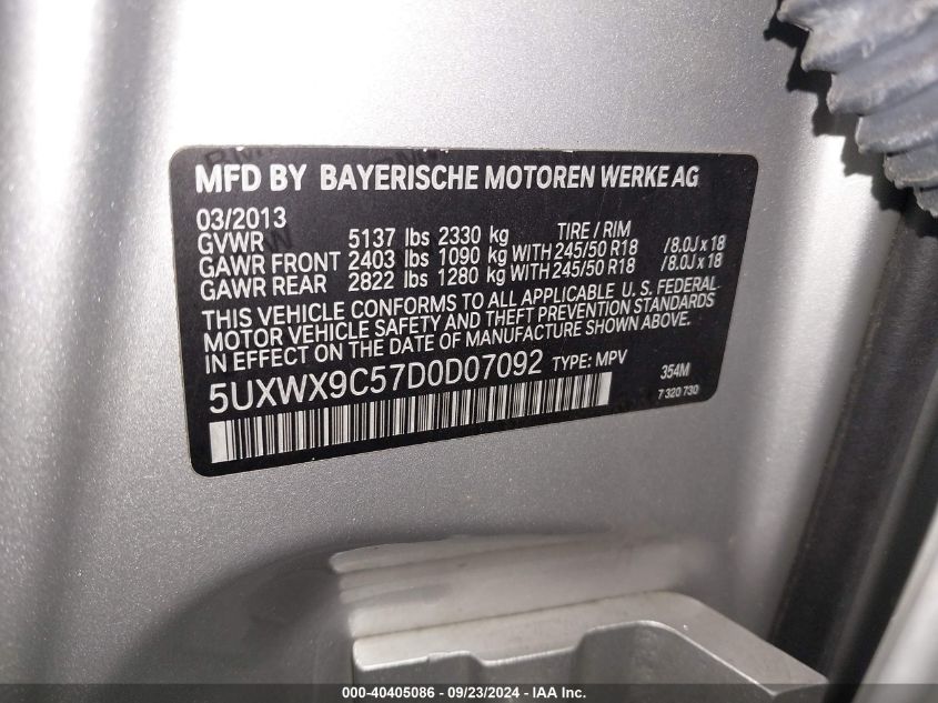 2013 BMW X3 XDRIVE28I - 5UXWX9C57D0D07092