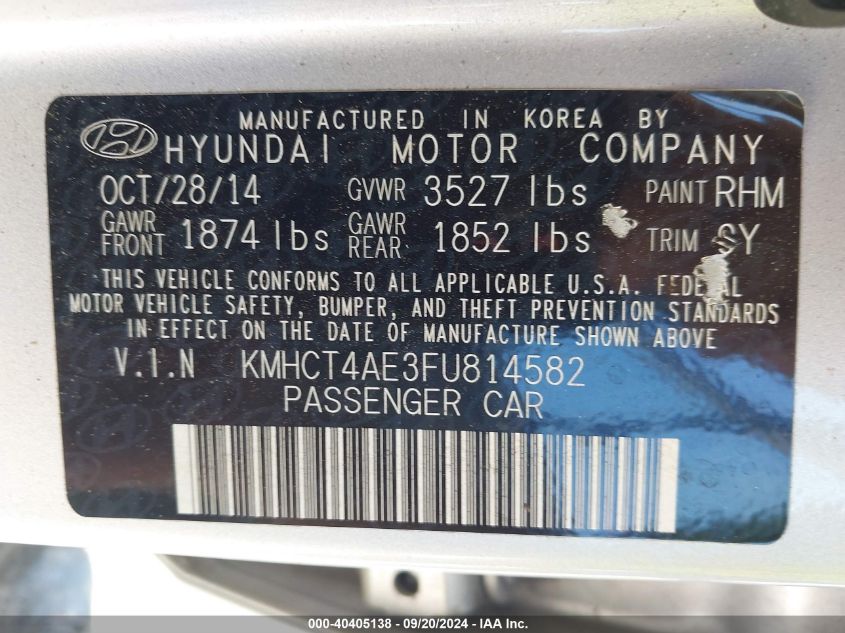 KMHCT4AE3FU814582 2015 Hyundai Accent Gls