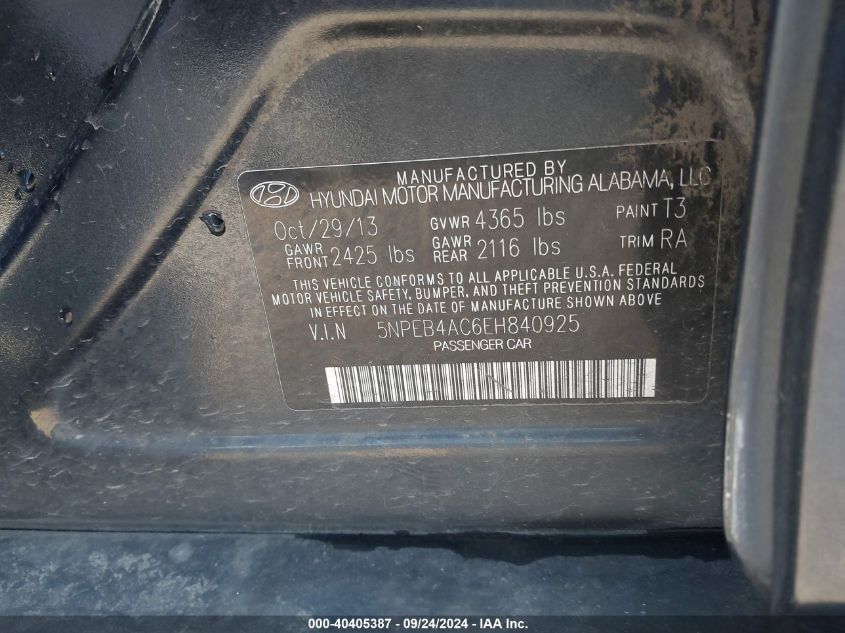 5NPEB4AC6EH840925 2014 Hyundai Sonata Gls