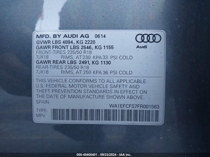 WA1EFCFS7FR001563 2015 Audi Q3 Premium Plus