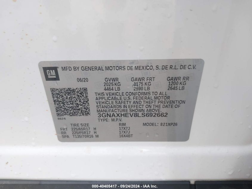 3GNAXHEV8LS692662 2020 Chevrolet Equinox Fwd Ls