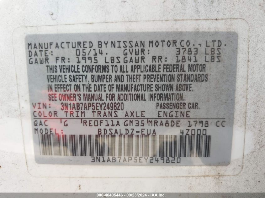 3N1AB7AP5EY249820 2014 Nissan Sentra Fe+ S/Fe+ Sv/S/Sl/Sr/Sv