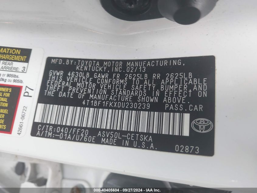 4T1BF1FKXDU230239 2013 Toyota Camry Se