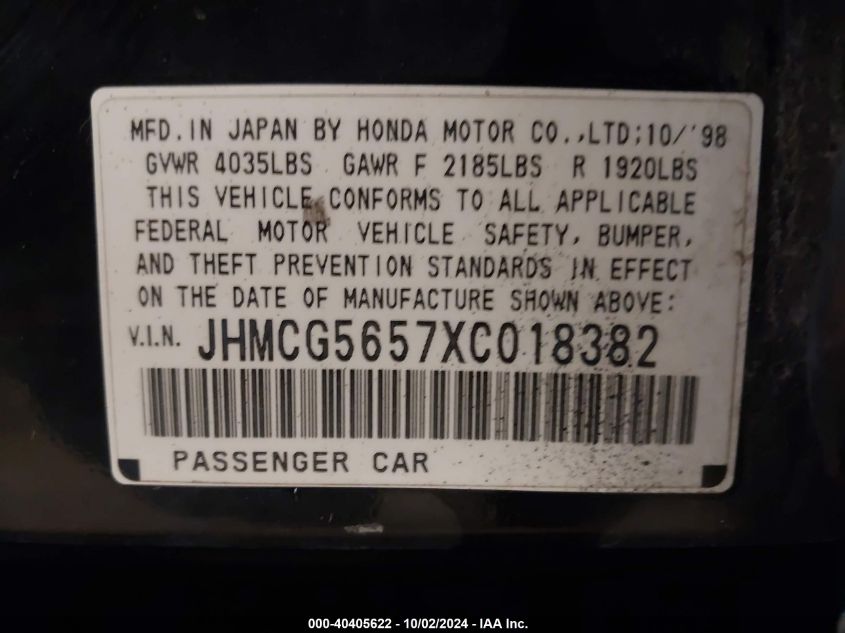 JHMCG5657XC018382 1999 Honda Accord Ex