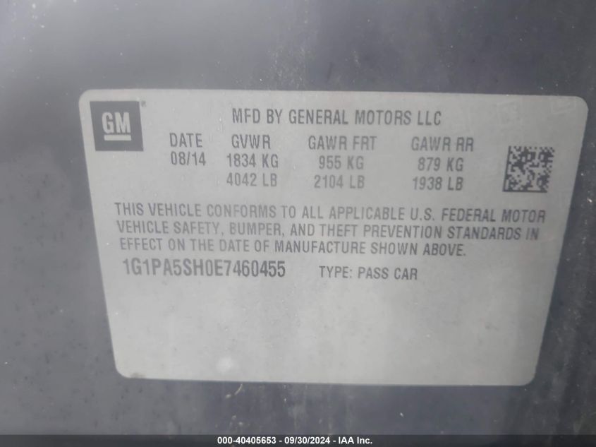 1G1PA5SH0E7460455 2014 Chevrolet Cruze Ls Auto