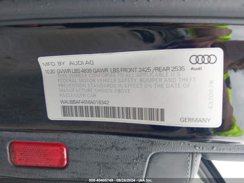 2021 AUDI A4 PREMIUM PLUS 40 TFSI QUATTRO S TRONIC - WAUBBAF46MA018342