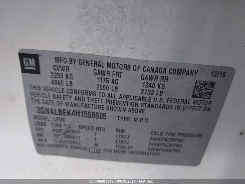 2GNALBEK4H1558605 2017 Chevrolet Equinox Ls