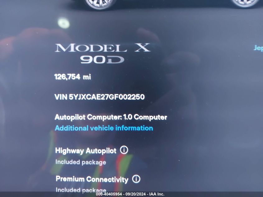 5YJXCAE27GF002250 2016 Tesla Model X 60D/70D/75D/90D