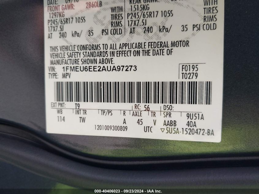 1FMEU6EE2AUA97273 2010 Ford Explorer Eddie Bauer