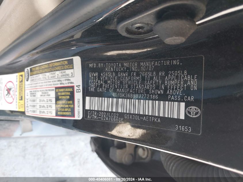 4T1BK36B98U272186 2008 Toyota Avalon Limited