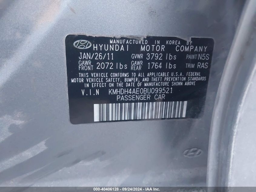 KMHDH4AE0BU099521 2011 Hyundai Elantra Gls (Ulsan Plant)