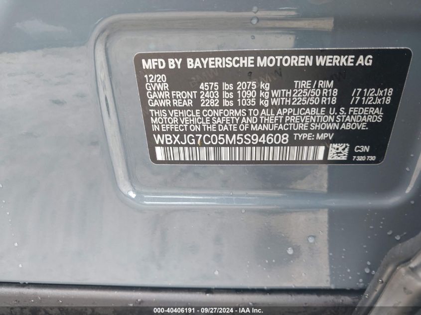 WBXJG7C05M5S94608 2021 BMW X1 Sdrive28I