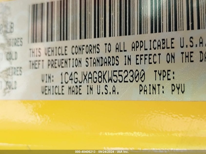 1C4GJXAG8KW552300 2019 Jeep Wrangler Sport S 4X4