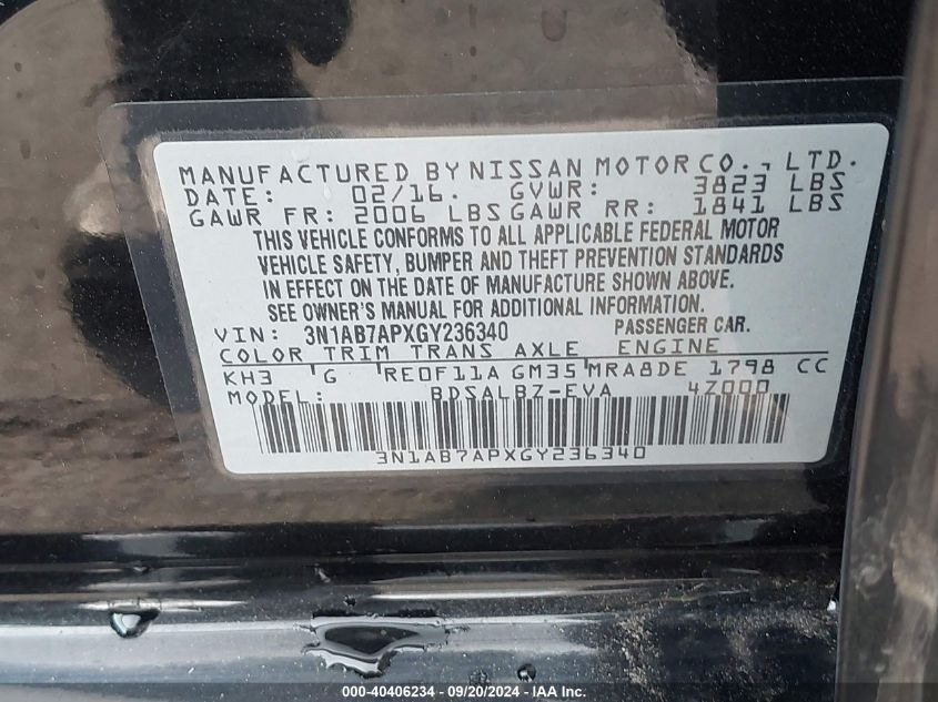 3N1AB7APXGY236340 2016 Nissan Sentra S