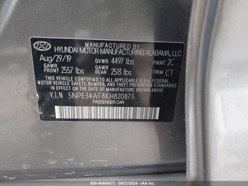 5NPE34AF8KH820873 2019 Hyundai Sonata Sport