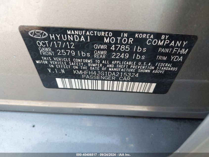 KMHFH4JG1DA215324 2013 Hyundai Azera Gls/Limited